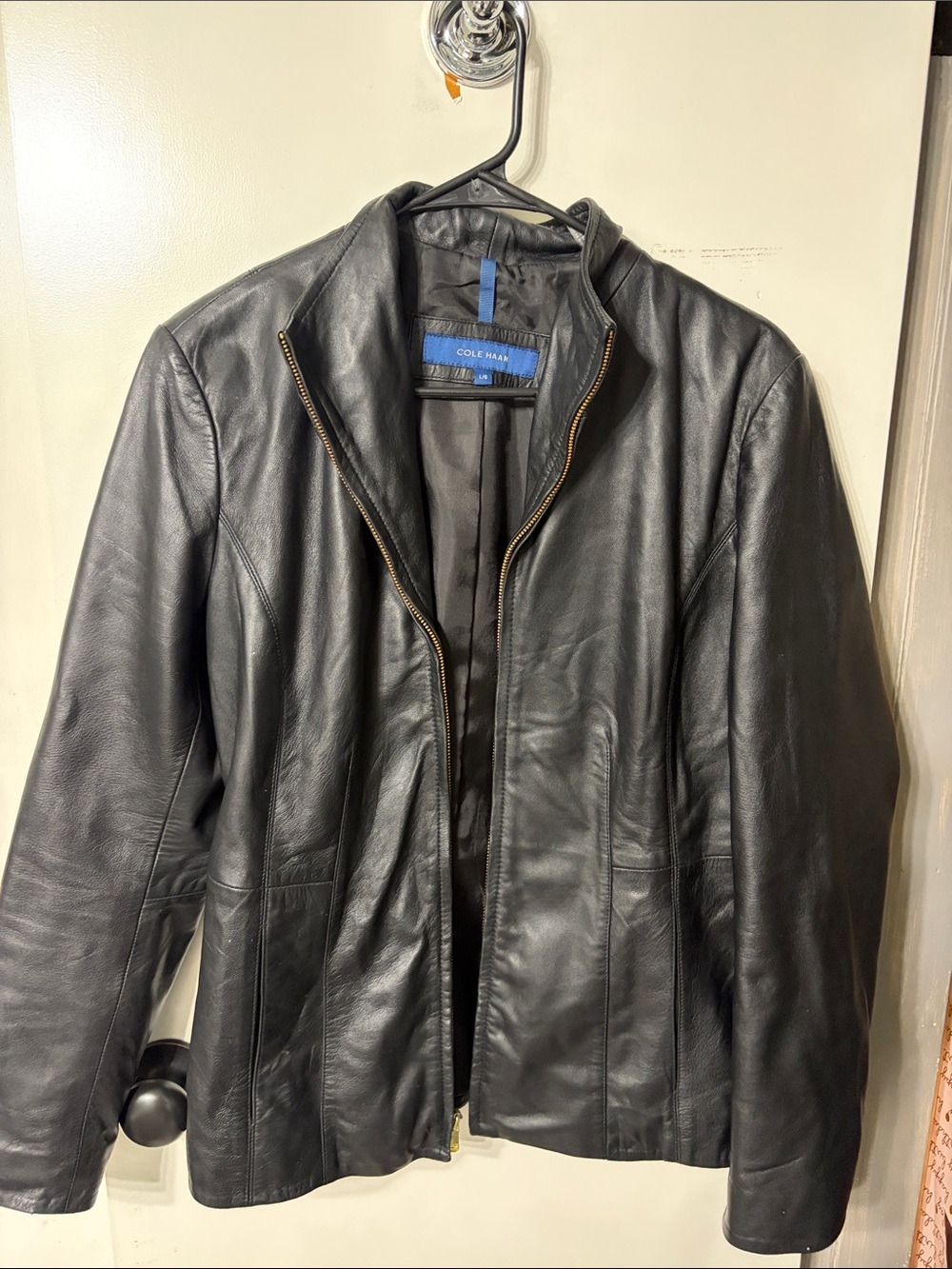 Cole Haan Black Leather Zip Jacket